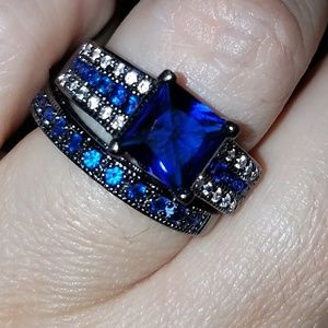 Sapphire black gold ring set (Thin Blue Line)
